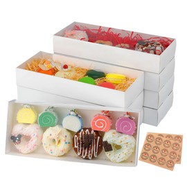 KGVZPT 20Pack 12x 4.8 x 2 Inches Clear Chocolate Covered Strawberries Boxes Cookie Boxes with Window White Macaron Boxes for 12 Cookies Truffle Donuts for Wedding Father's Day Gift, Slide out