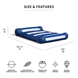 Big Joe Kona Hammock No Inflation Needed Pool Lounger with Headrest, Americana Nautical Stripe Double Sided Mesh, Quick Draining Fabric, 4 feet Big