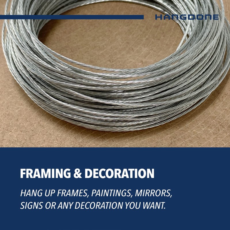 HangDone Picture Hanging Wire #5 100-Feet Supports up to 50lbs