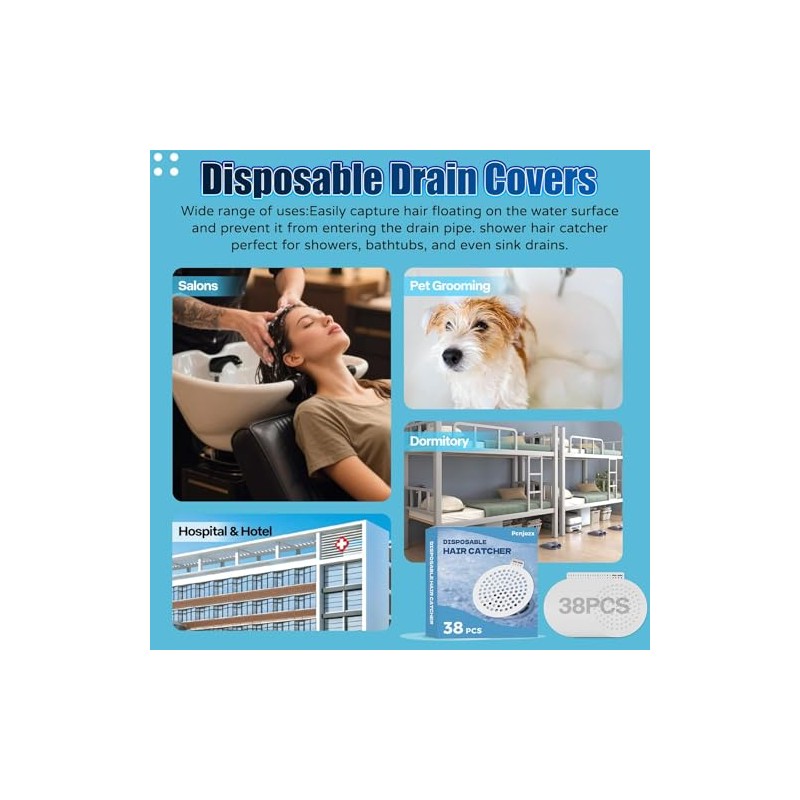 Disposable Shower Drain Hair Catcher 38 Pack, Peel and Stick