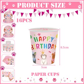 16pcs Paw Print Puppy Dog Birthday Paper Cups Pink,Girl Dog Happy Birthday Disposable Dinnerwarer Cups,Pet Dog Party Tableware Paper Cups for Girl Puppy Dogs Theme Birthday Party Decorations Supplies