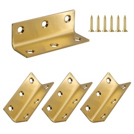 Redunest L Bracket, Heavy Duty Corner Brace, 4 Pack 3.2 Inch Stainless Steel Shelf Bracket Angle Bracket for Shelves, Gold Metal Braces for Wood, 80mm Overall Length