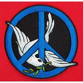 Blue Peace Sign With Dove Iron On Sew On Embroidered  3 1/2" X 3 "