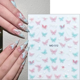 3Sheets Butterfly Nail Art Stickers Purple Pink Butterflies Nail Stickers Colorful Flower Nails Decals Butterfly Sticker 5D Embossed Wildflower Nails Design Decoration Supplies for Women DIY Manicure