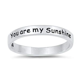 You are my Sunshine Stackable Script Ring .925 Sterling Silver Band Size 10