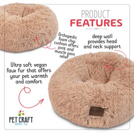 Pet Craft Supply Ultra Plush Calming Anti-Anxiety Pet Bed - Includes Super Soft Comfort Blanket - Great Medium Dog Bed Small Dog and Cat Bed;Cream