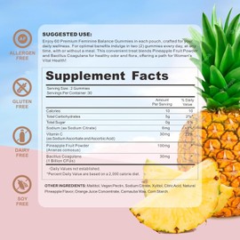 Gomitas premium de equilibrio femenino para la salud femenina, gomitas de piña hawaiana para mujeres, probióticos vaginales y apoyo para el equilibrio del pH - Veganas - Healthy Odo
