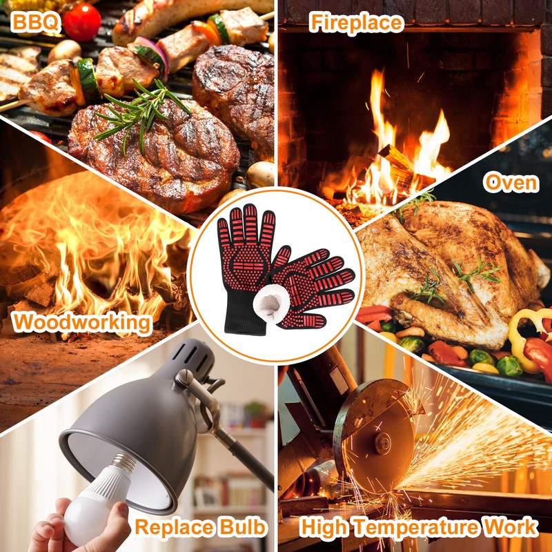 Flintronic Barbecue Gloves, Heat Resistant with 800°C, Fireproof Gloves, Baking