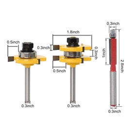 2 Pcs Tongue and Groove Set , Aulufft 1/4" Shank Matched Tongue Groove Router Bit Set 3 Teeth T-Shape Wood Milling Cutter and Flush Trim Router Bit for Cabinet Drawer Lock