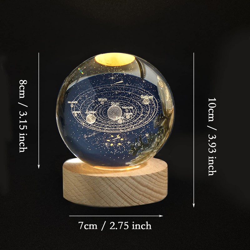 3.15" (80mm) Solar System Crystal Ball 3D Sun System Planets