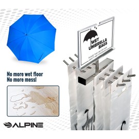 Alpine Wet Umbrella Bag Stand - Umbrella Bags Disposable with Stand, Wet Umbrella Bag Holder, Commercial Umbrella Holder with Free 100 Large Plastic Umbrella Bags Disposable (Stainless Steel)
