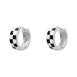 LPYO Vintage Checkered Earrings for Women Fashion Chunky Enamel White Black Chessboard Shape Hoop Earrings Chic Checker Statement Earrings (silver)