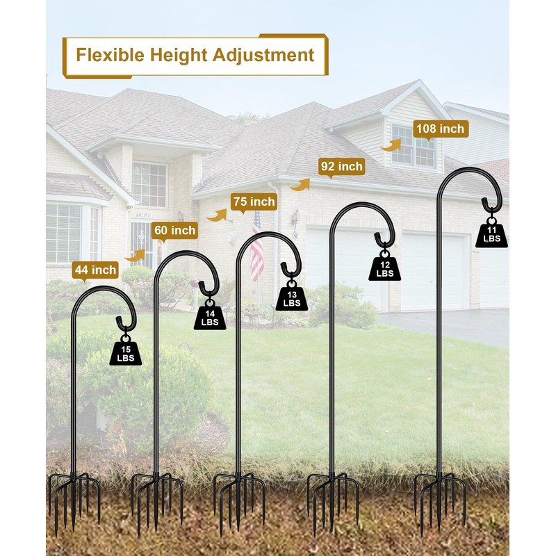 Derkniel Shepherd Hook 108 Inch Tall Heavy-Duty Metal Garden Hanging