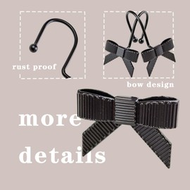 Dylrauoza Black Bow Shower Hooks Rust Proof, Shower Rings for Curtain, Metal Shower Curtain Hooks Decorative for Bathroom, Set of 12
