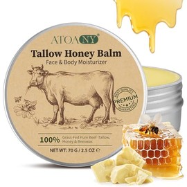NIFEISHI Sarga de ternera para la piel, sebo y bálsamo de miel, sebo de res para la cara con miel cruda y cera de abejas, crema hidratante natural orgánica de ternera alimentada con pasto para loción corporal cuidado de la piel
