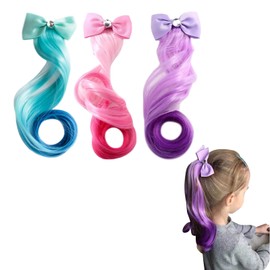 ZHEJIA Wig, Hair Extensions, Hair Extensions (Set of 3) for Children, Gradient Wigs, Extensions, Bowknots, Cute, Bowknots, Colorful Wigs, Hair Extensions, Heat Resistant, Dance, Rubber, For Hinamatsuri Festivals, Recitals, Parties, Stage, Easy to Wear, P