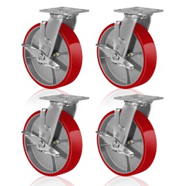 Syrantion 8 Inch Caster Wheels Heavy Duty,Capacity 1500-6000LB - 4 Pack Brake