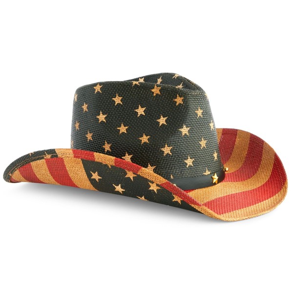 Zodaca USA Straw American Flag Cowboy Hat for Men, Women, Looks Vintage Cowgirl Hat for Costume Party (Adult Size)