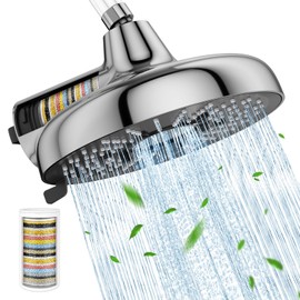 Filtered Shower Head High Pressure, 8-Inch Fixed Rain Showerhead with 2 Quick- Change Shower Filter Replacement Cartridges, 18-stage Hard Water Softner Removes Chlorine and Harmful Substances, Chrome