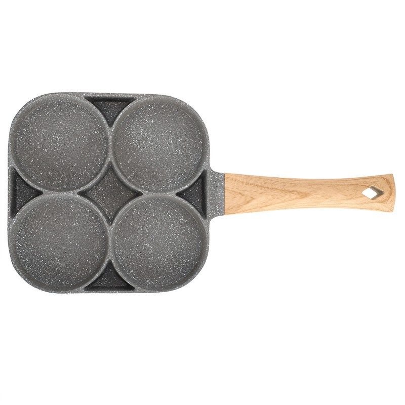 4‑Hole Egg Frying Pot Pancake Pan with Wood Handle for
