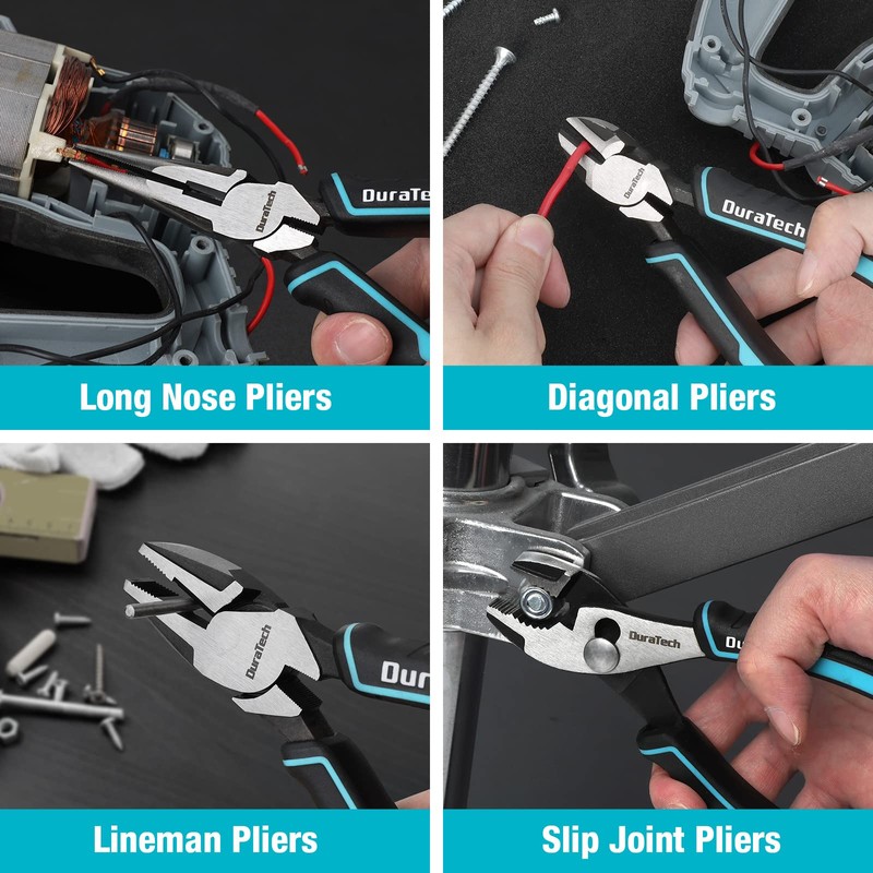 DURATECH 8-Piece Pliers Set with Rolling Pouch, Premium Cr-V/Cr-Ni Construction,