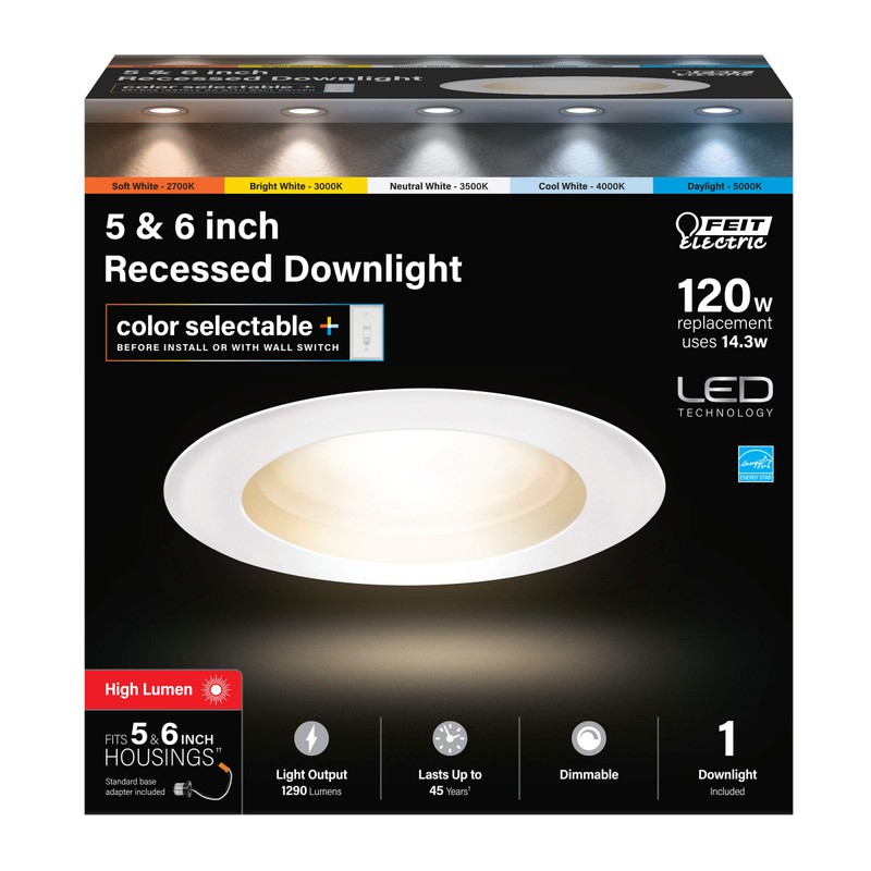 Feit LEDR56HO/6WYCA 5/6" 120-Watt Equivalent Color Select (2700/3000/3500/4000/5000) Dimmable Recessed