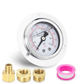 Innfeeltech 1 Pcs 60mm Flanged Panel Mount Pressure Gauge BSP 1/4" 0-14 Bar 0~200 Psi with 2 Pieces Bushing 1/4" to 3/8", 1/4" to 1/2" and 1 Piece Hex Nipple Reducing 1/4" to 1/8", Axial