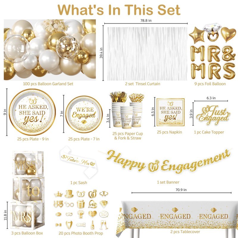 287Pcs Engagement Party Decorations, All-in-one Happy Engagement Decorations with 25