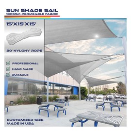 Windscreen4less 15' x 15' x 15' Triangle Sun Shade Sail - Light Grey Durable UV Shelter Canopy for Patio Outdoor Backyard with Free 3 Pad Eyes - Custom Size