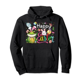 Happy Easter Frog Cosplay Bunny Floral Chocolate Eggs Pullover Hoodie