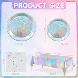 COLANANA Party Supplies,Silver Dots Birthday Decorations Party Tableware Set Contain Plates Tablecloth Napkins for Baby Shower Birthday Wedding Partys Anniversary(16 Guests)