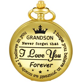 Tiong to My Grandson Pocket Watch Memory Gift I Love You from Grandpa Grandma Engraving Pocket Watch Birthday Gift