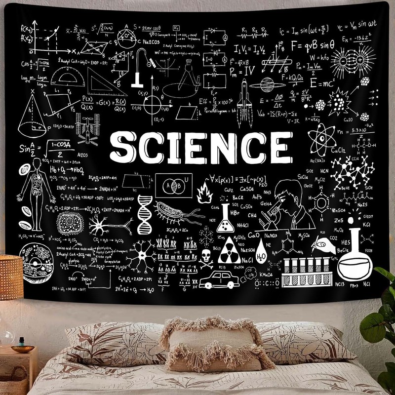 Science Tapestry Geometry Classroom Decor Poster, Black White Education Formulas