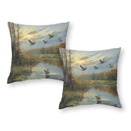 2 Packs Mallard Duck Jungle Lake Throw Pillow Covers for Living Room, Farmhouse Reed Pond Pillow Covers Cushion Case for Couch Sofa Bed, 18x18 inch