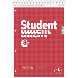 Brunnen 106791201 Left-Handed Student Notepad A4 Squared Ruled Line Style 28 70 g/m² 80 Sheets with Spiral Heads