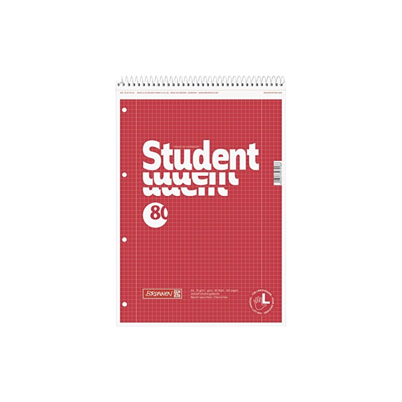 Brunnen 106791201 Left-Handed Student Notepad A4 Squared Ruled Line Style