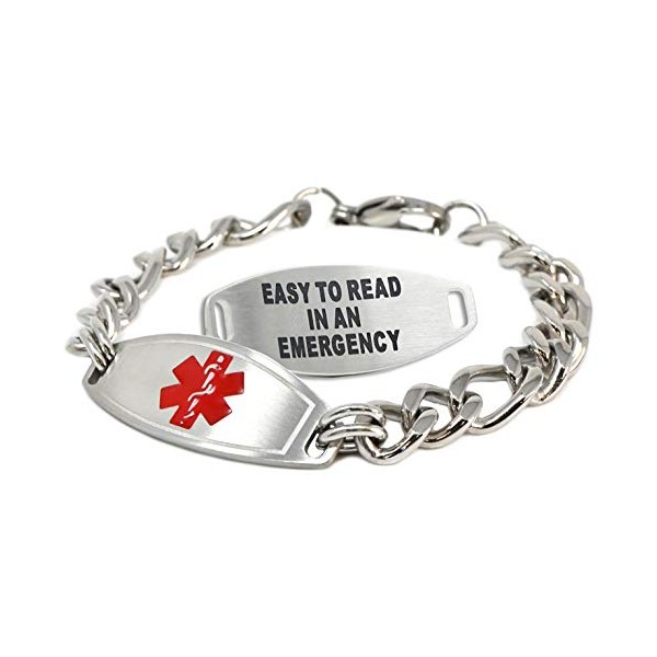 Medical Alert Bracelet for Men with Free Engraving, Thick Stainless