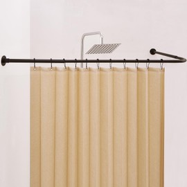 Crkmire Corner Shower Curtain Rod, [24"-37"] x [24"-37"] L Shaped Rust Proof Adjustable 90 Degree Right Angled Curved Bathroom Curtain Rod with 12 Hooks and Ceiling Support
