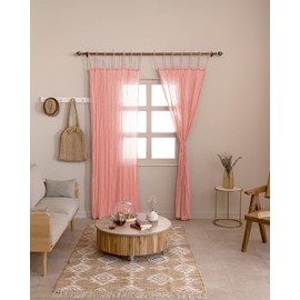 TARAN LIVING Cotton Sheer Crinkle Curtains 84" Long for Bedroom Living Room 42" Wide, Décor Window Treatment Rod Pocket 2 Panel Curtain Drapes for Home, Balcony - Salmon Pink