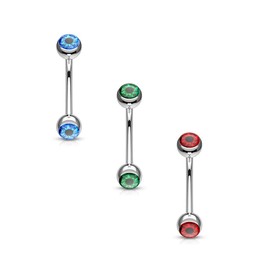 Pierced Owl Eyeball Inlaid 316L Stainless Steel Curved Barbell Eyebrow Ring (Green)