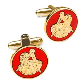The Masonic Collection - Red Round Masonic Stewards Cufflinks (Cornucopia Symbol) - Gold plated - A Useful Masonic Gift Accessory for Freemason Men - Velvet Pouch/Cufflink Box