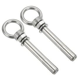 PATIKIL M10x100mm Extended Eye Bolts Pack of 2 304 Stainless Steel Shoulder Anchor Eye Bolt Screw with Eye Ring for Concrete Brick Walls Canopy Engineering Rigging Silver Tone