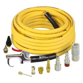 WYNNsky Air Compressor Accessories Kit, 3/8 Inch × 50 Feet Hybrid Air Hose with 1/4 Inch Male NPT Brass Connection, Bend Resistent, 3 Pieces Industrial Air Fittings, Air Blow Gun with 6 Pieces Nozzles