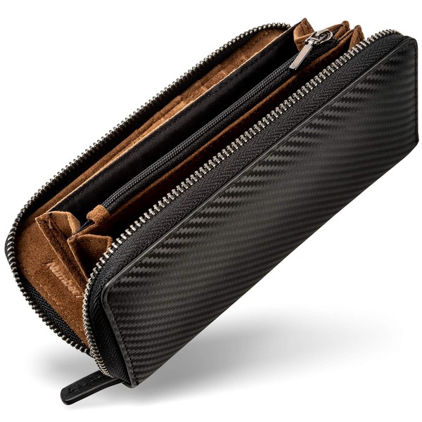 [Number7] Men's Long Wallet, Round Zipper, Toray Ultra Suede, Carbon