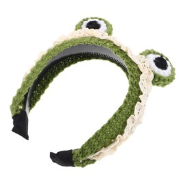 Ipetboom Cute Frog Headband Soft Knitted Face Wash Hair Hoop for Women Non Slip Spa Headband with Big Eyes for Skincare Yoga Makeup Application