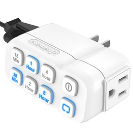 Fosmon Countdown Plug-in Timer Dual Outlet, Indoor Light Timer for Electrical Outlets, 15-30 Min, 1-2-4-8 Hour Settings, for Fan, Appliance, Lamp, Grounded, 3-Prong, 15A/1875W, ½ HP, ETL Listed
