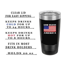 Rogue River Tactical God Bless America USA American Patriotic Flag 20 Oz. Travel Tumbler Mug Cup w/Lid Vacuum Insulated Hot or Cold Gift Black