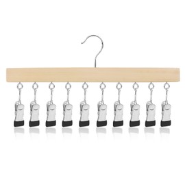 LMSAWK 4 Pack Hat Organizer Hanger, Legging Organizer for Closet, 20 Clips 360° Revolve Wooden Hanger for Socks, Face Mask, Towels, Baby Clothes, Gloves(Nature)