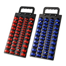 Reniteco 96-Piece Portable Socket Organizer Steel Tray with Handle - Heavy Duty Socket Holder Kit 1/4-Inch, 3/8-Inch, 1/2-Inch Blue&Red Clips（2 PC Set, Blue&Red