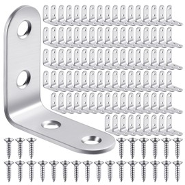 Pelopy 100 Pcs L Shaped Bracket Corner Brace Stainless Steel 90 Degree Corner Brace Heavy Duty Right Angle Bracket for Wood Furniture Chair Drawer Cabinet with Screws (1.57 x 1.57 Inch)